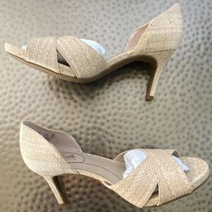 Natural Woven Peep Toe Pumps